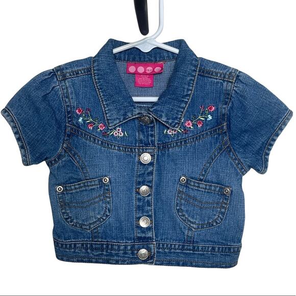 GLO jeans Other - GLO Jeans Short Sleeve Collared Denim Jacket with Floral Trim Blue Multi Size 3T